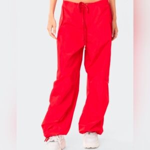 Edikted Rian Red Nylon Cargo Pants Size XS/S